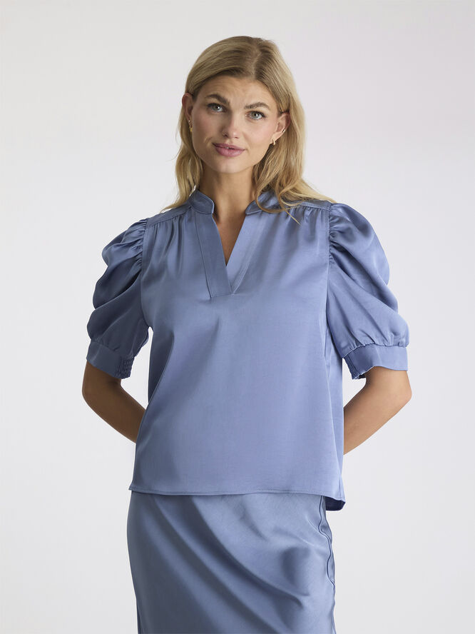 Neo Noir Roella Heavy Sateen Blouse Smoke blue