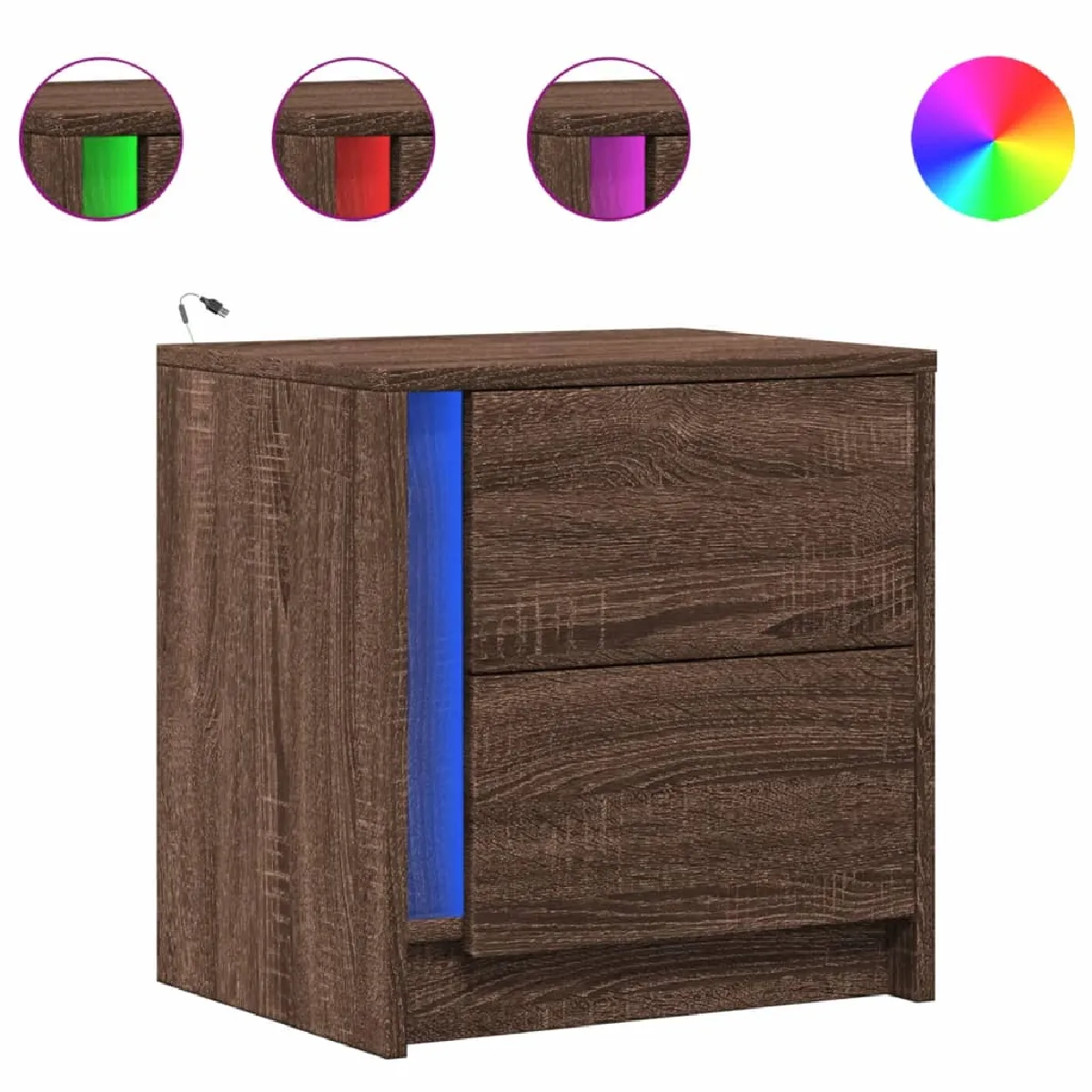 VIDAXL Armoires de Chevet avec LED - Chêne marron