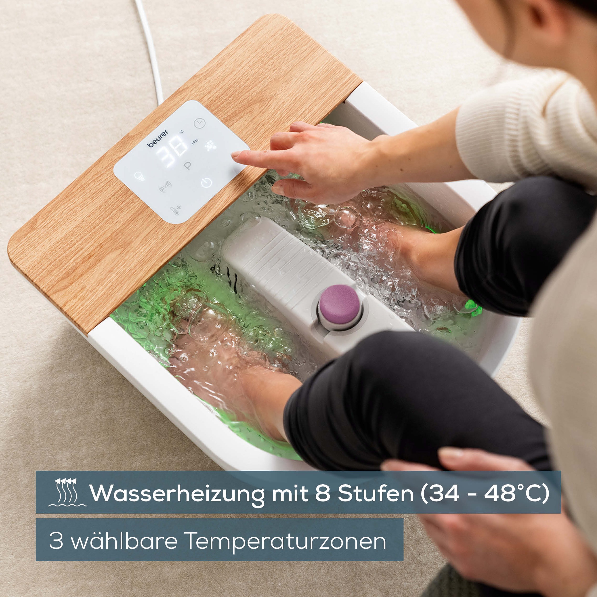 BEURER Fussbad »FB 65 mit Wasserheizung von 34 - 48°C, inkl. 3 Massageaufsätze« Zuschaltbare Ambientebeleuchtung mit 6 Lichteffekten