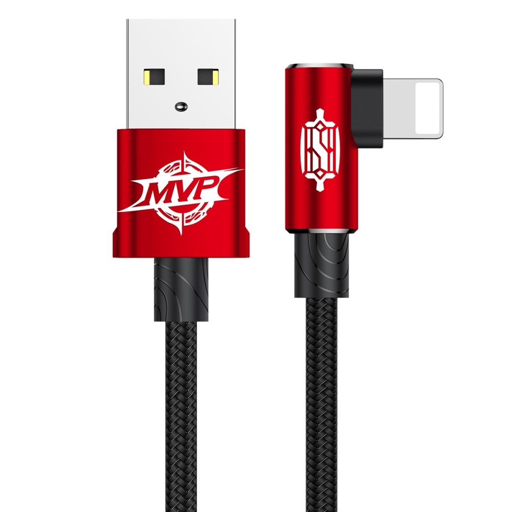(2m) Elbow Type Lightning Gaming USB 90 Grad Winkel Ladekabel Datenkabel - Rot / Schwarz