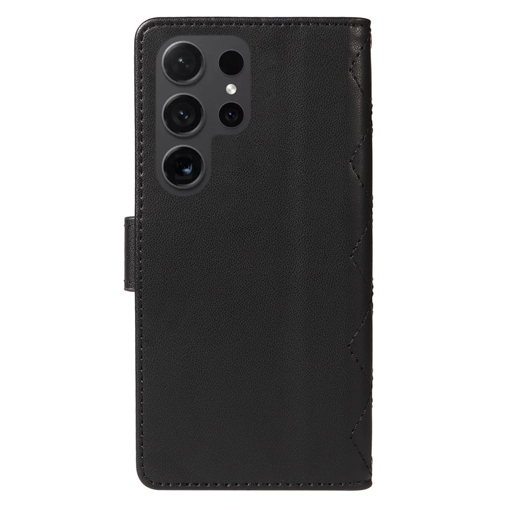 Samsung Galaxy S25 Ultra Necklace Leder Tasche Flip Cover Steppmuster - Schwarz