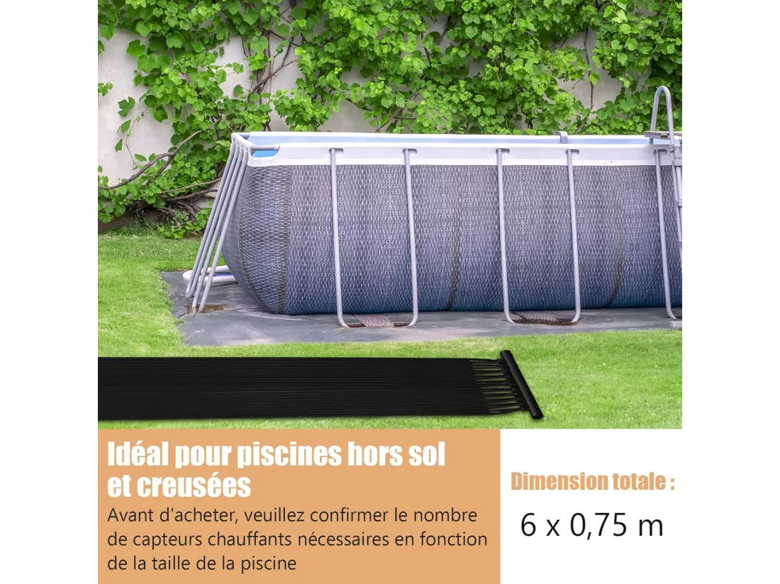 Chauffage Solaire pour Piscines 2 Panneaux Collecteurs Solaires de 600 x 75 cm, Chauffe-Piscine Solaire en Matériau PE Résistant aux Intempéries Plastique et vinyleorption de Chaleur