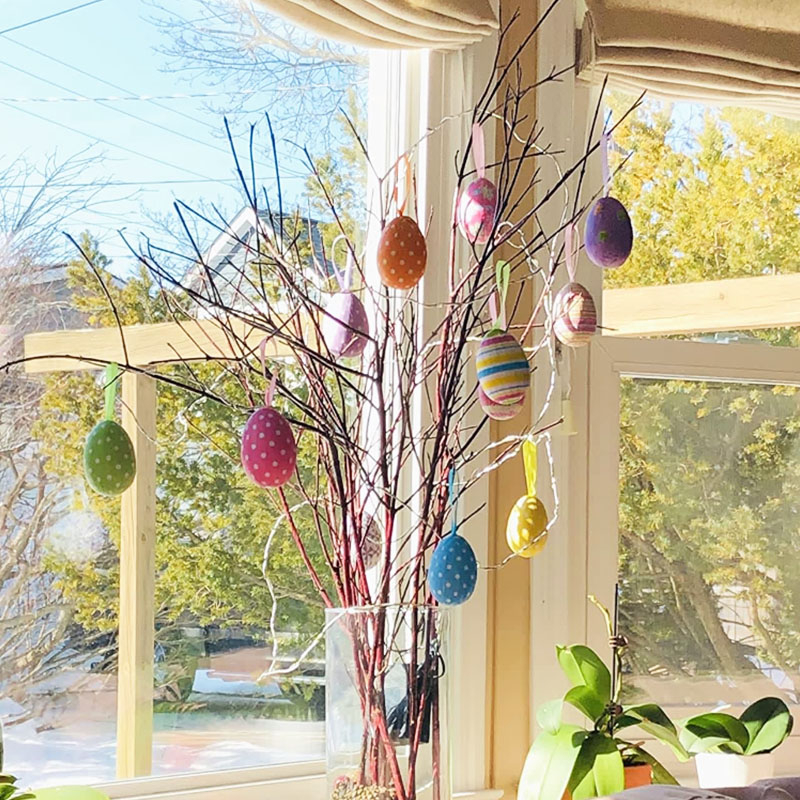 (12er Set) Ostereier Dekoration mit Aufhängeband Accessoire für Ostern - Bunt