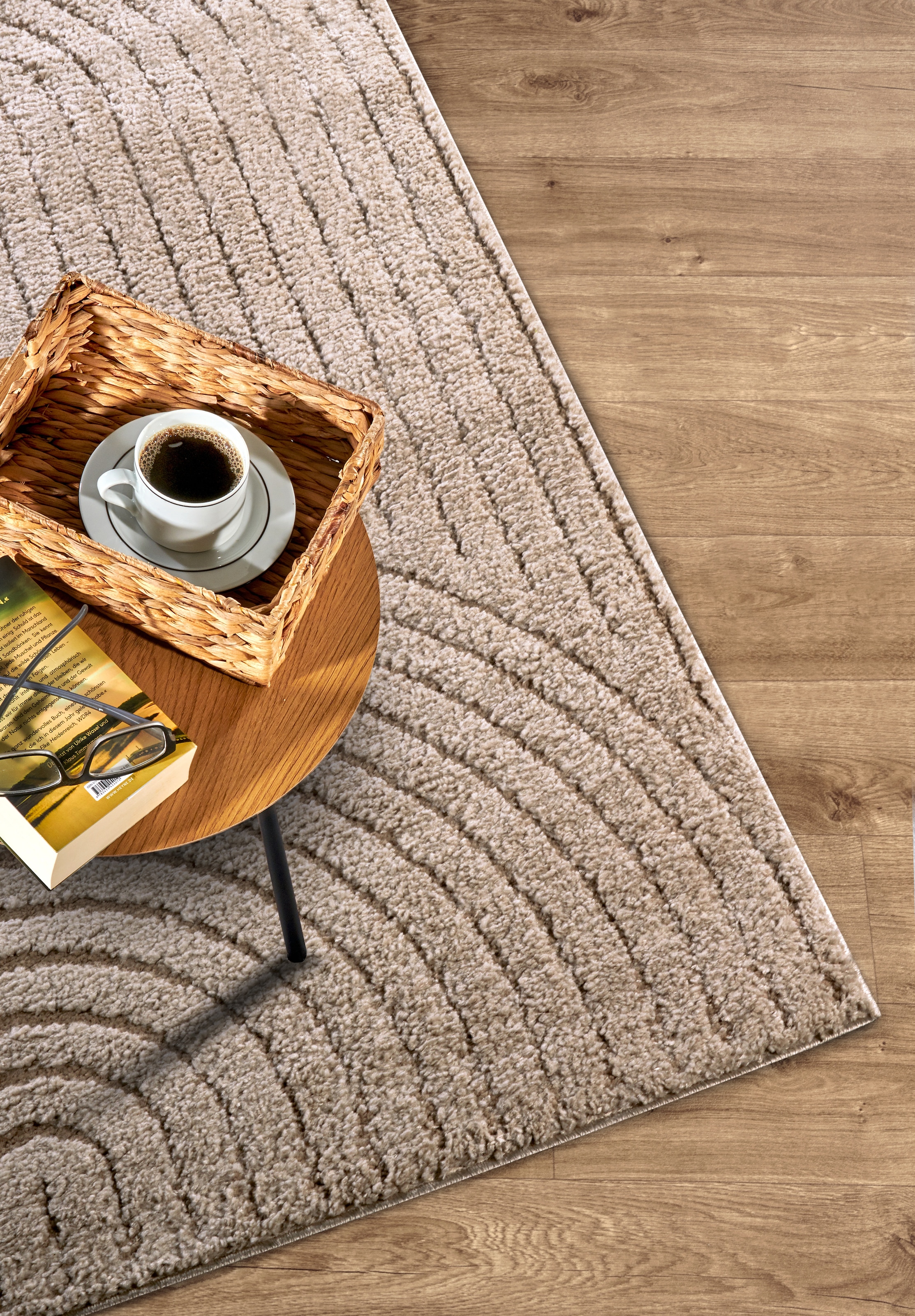 ELLE DECORATION Designteppich »Cosy Panglao,  auch als Rundteppich erhältlich« rechteckig 14 mm Höhe uni Kurzflor, Hoch Tief Struktur, modern, Skandi, Boho, Wohnzimmer