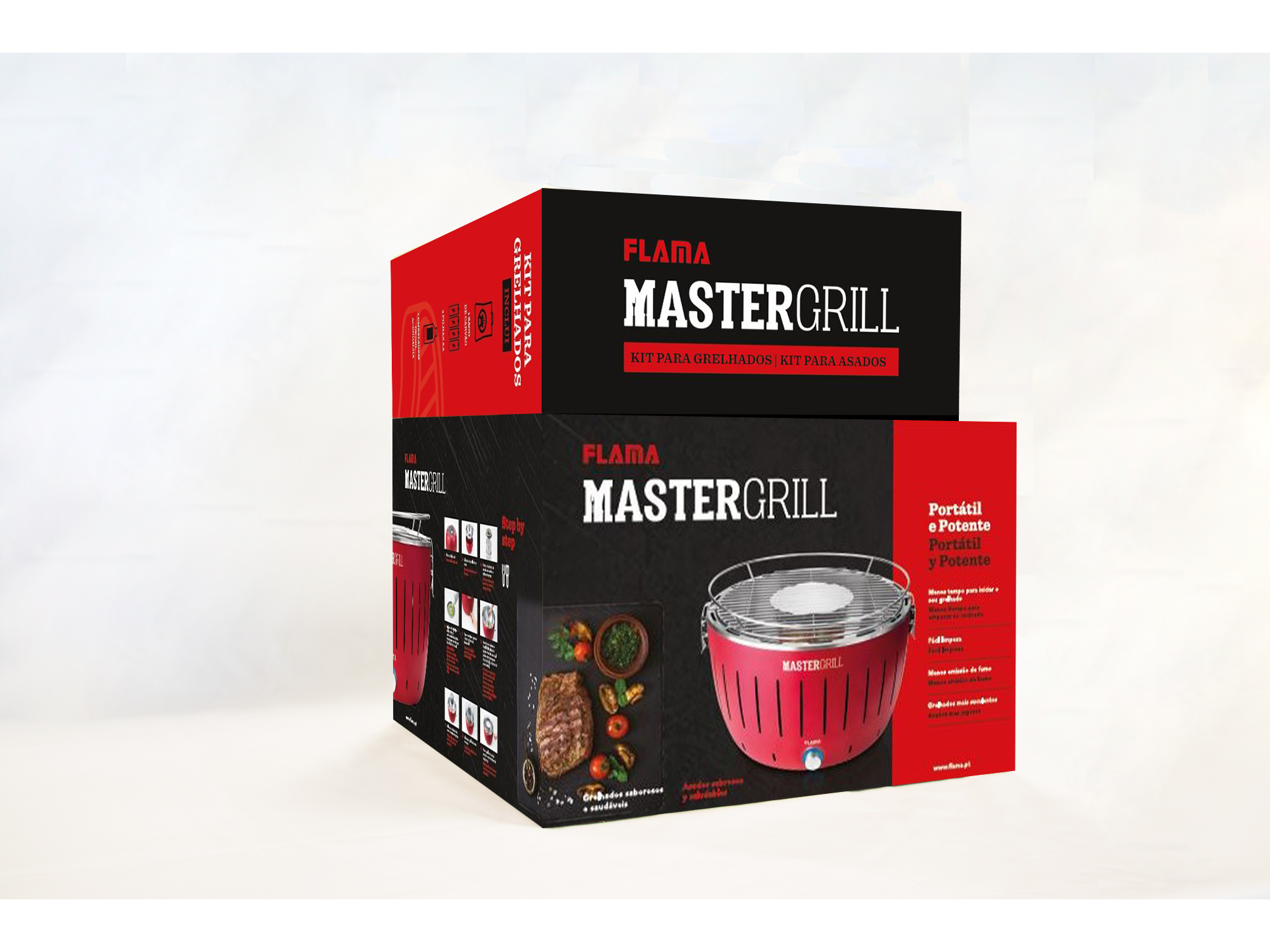 GRELHADOR DE MESA FLAMA 4006FL MASTERGRIL VERMELHO KIT