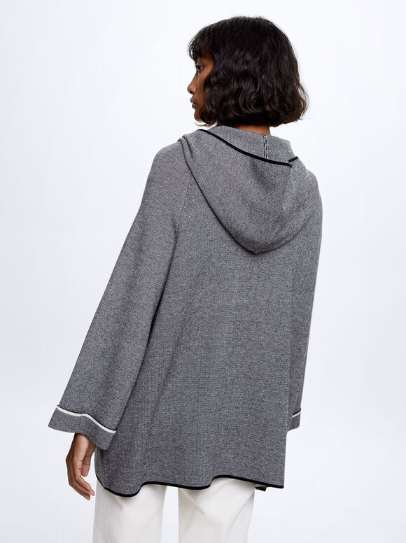 Poncho de tricô com capuz - Preto