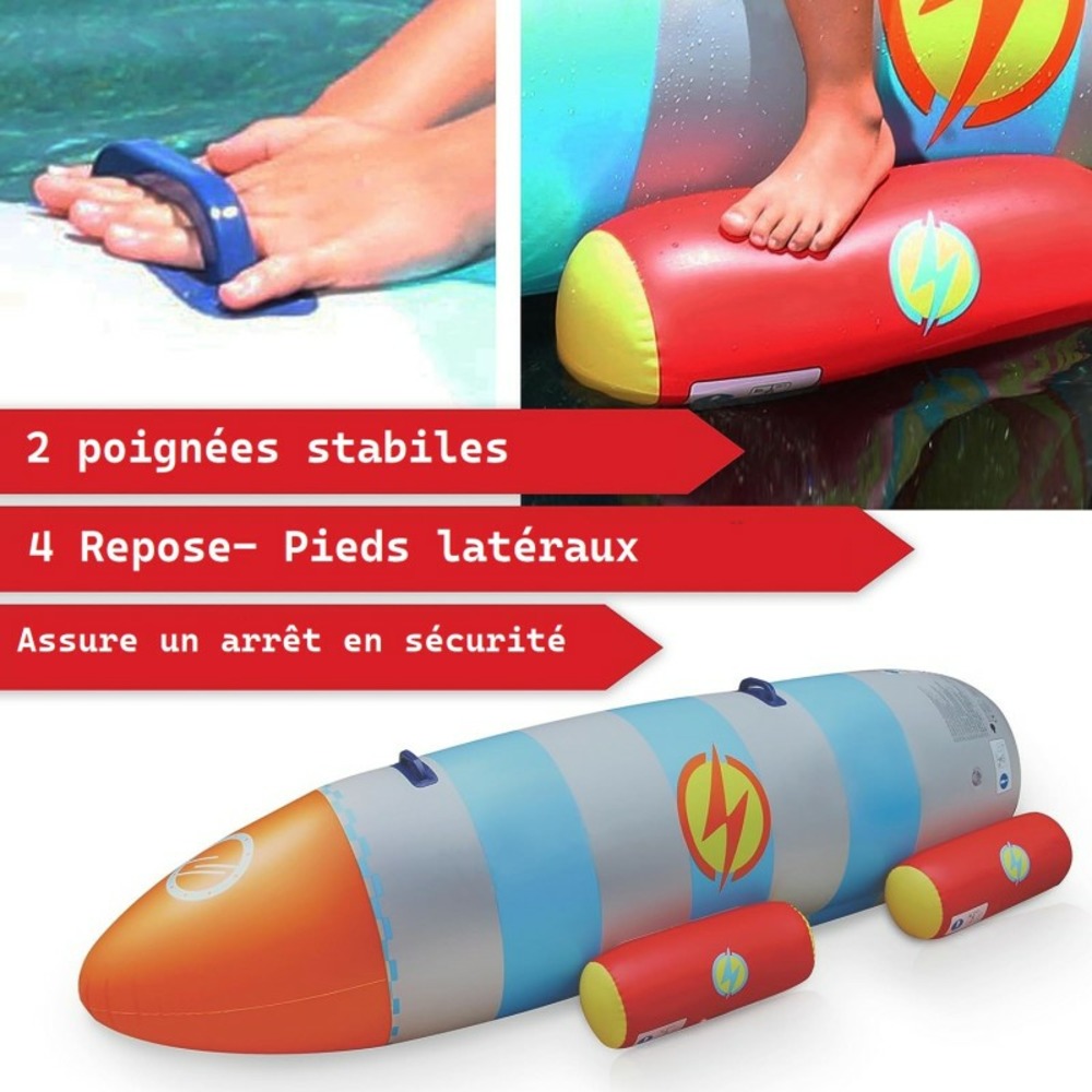 Fusée à eau bouée gonflable ballon flotteur pour piscines xxl 195x72x44cm 2 pagaies pour adultes et enfants à partir de 6ans