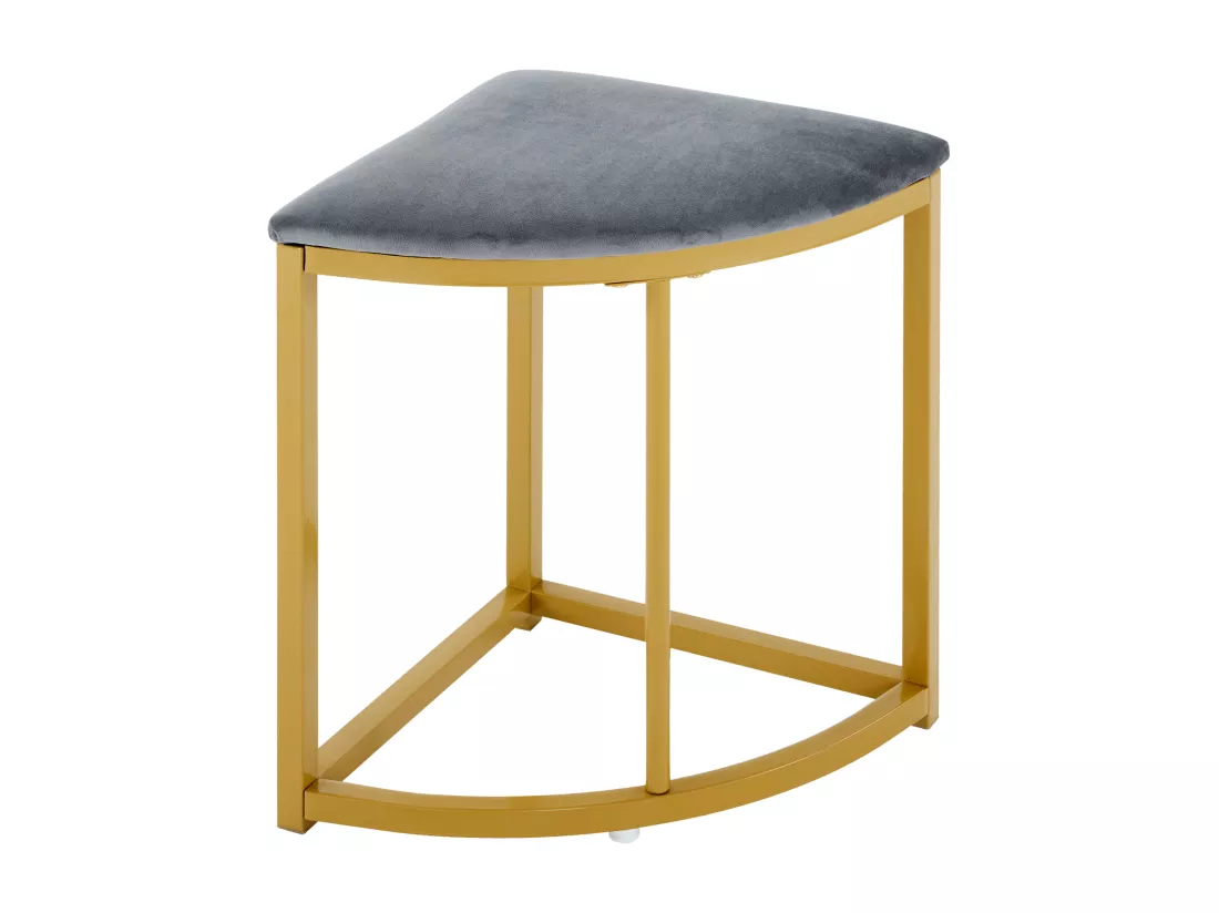 Table à manger et 4 chaises - plateau en MDF、cadre en fer plaqué or et coussins en velours gris - Blanc & Doré