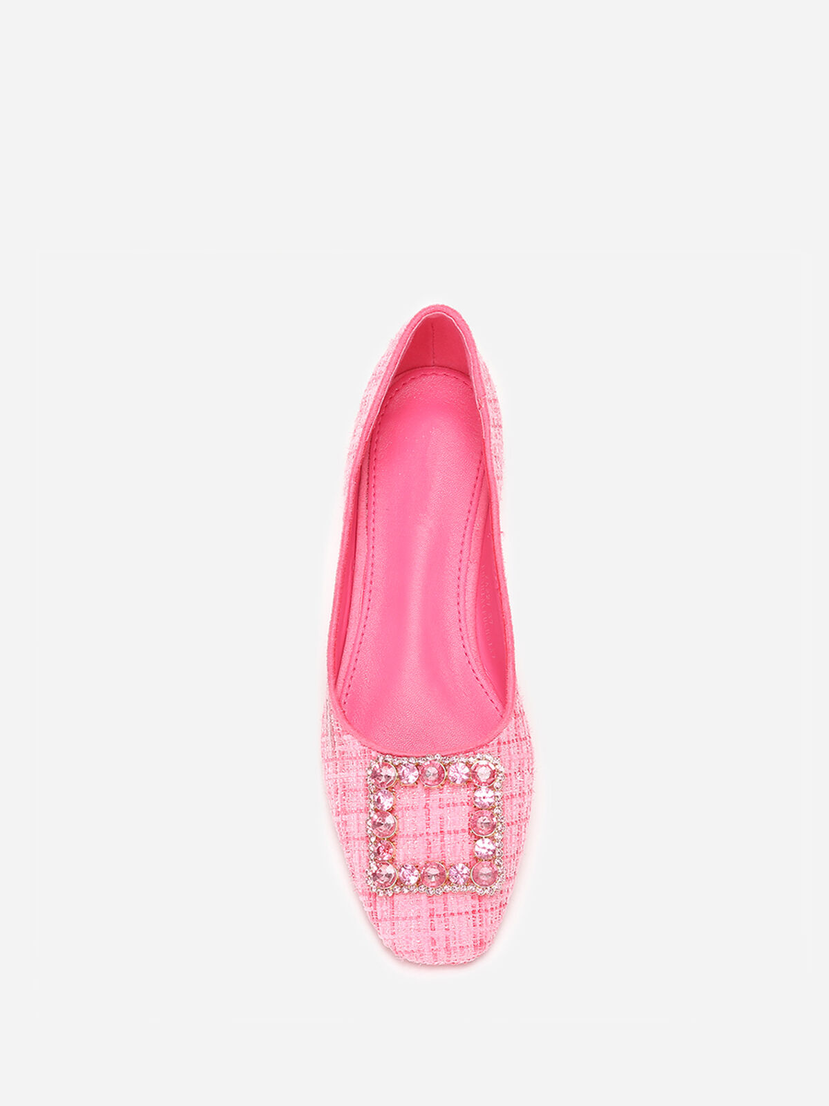 Ballerines en tweed avec bride bijou- Fuchsia