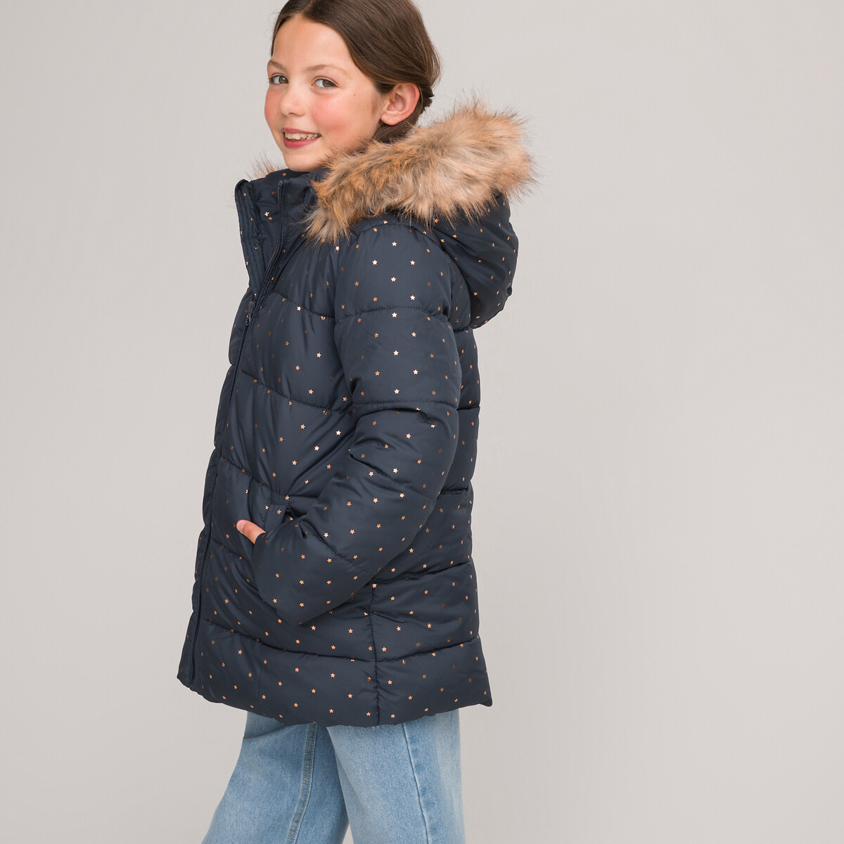 LA REDOUTE COLLECTIONS<br>Jaqueta de plumas com capuz, estampa de estrelas