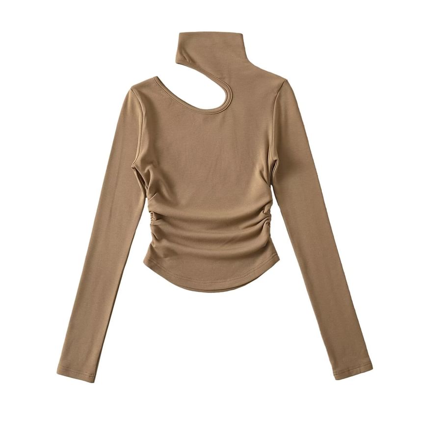 Morhan - T-shirt met lange mouwen, ronde hals, effen uitsnijding en gerimpelde, slanke pasvorm