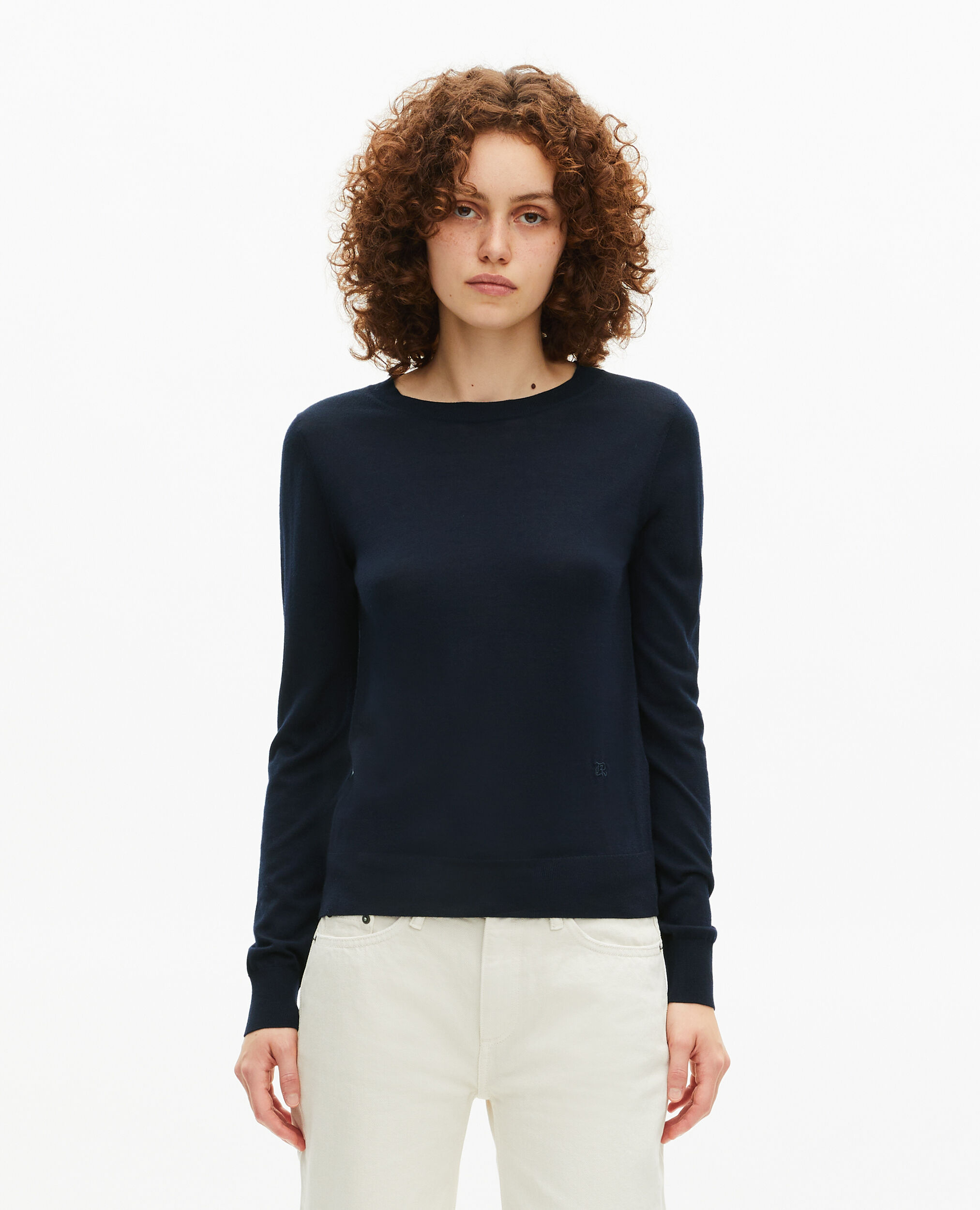 Pull col rond en laine mérinos marine