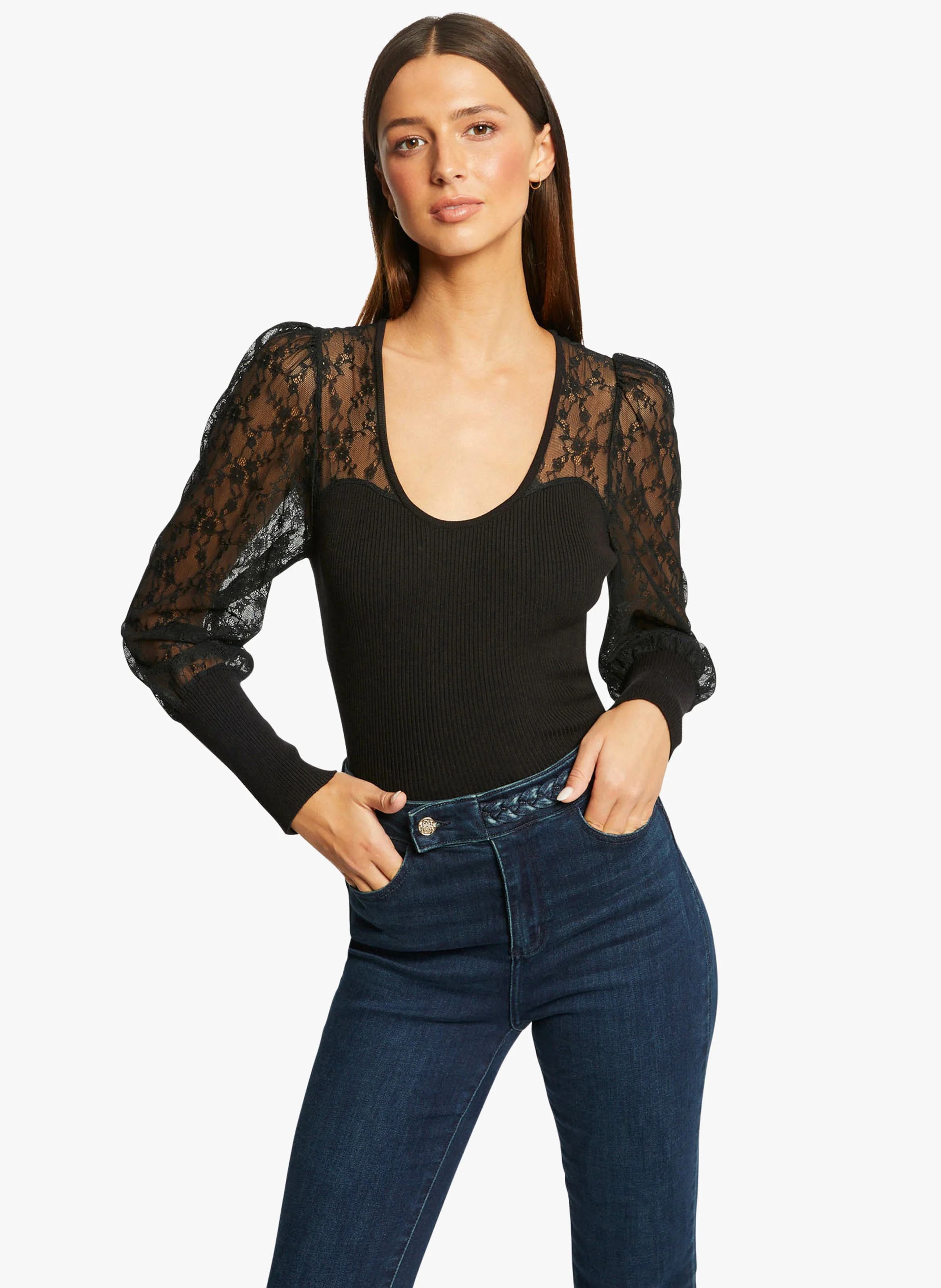 MYLENE - Pull encolure ronde en dentelle | Noir