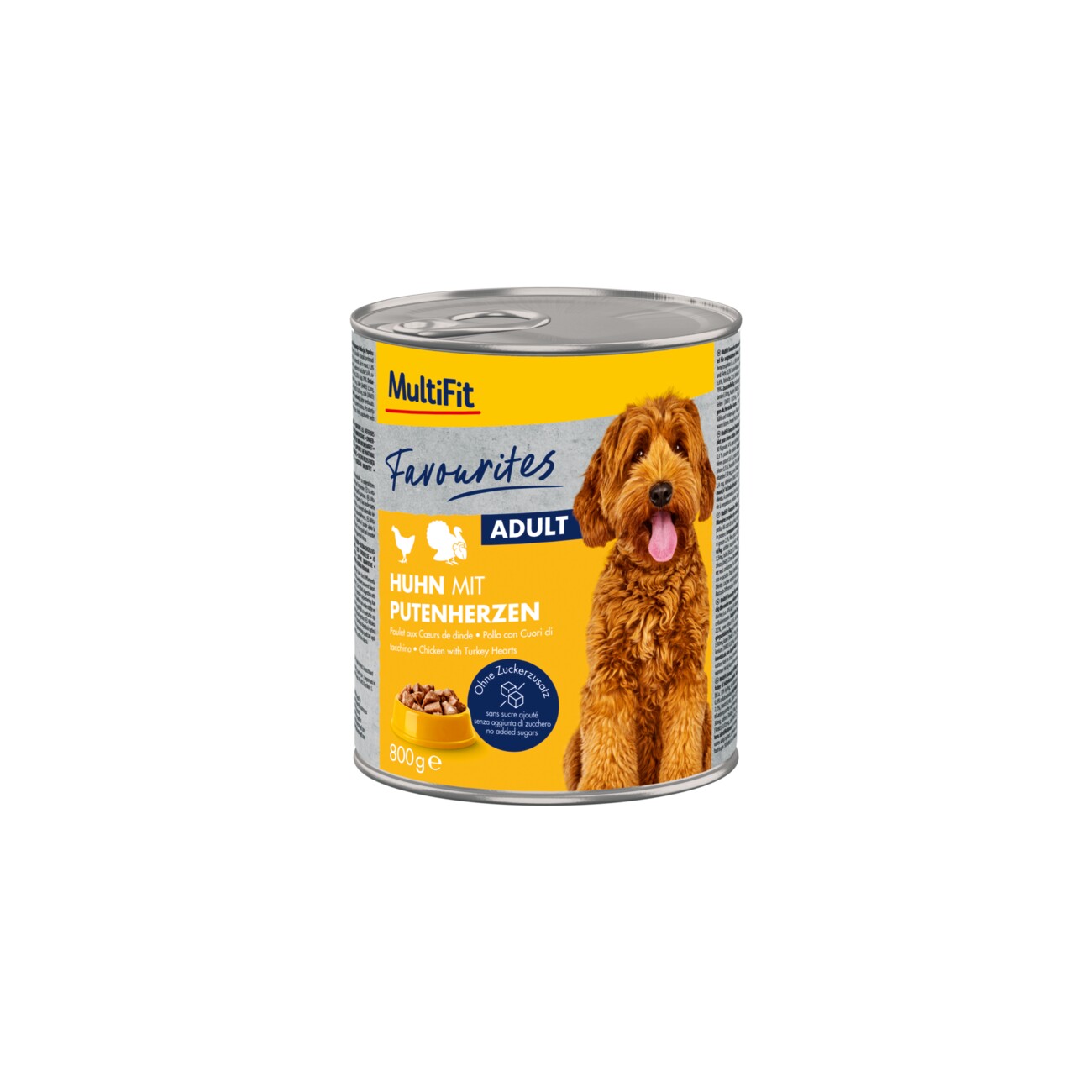 MultiFit Favourites Nassfutter Hund Adult, Huhn mit Putenherzen 6x800 g