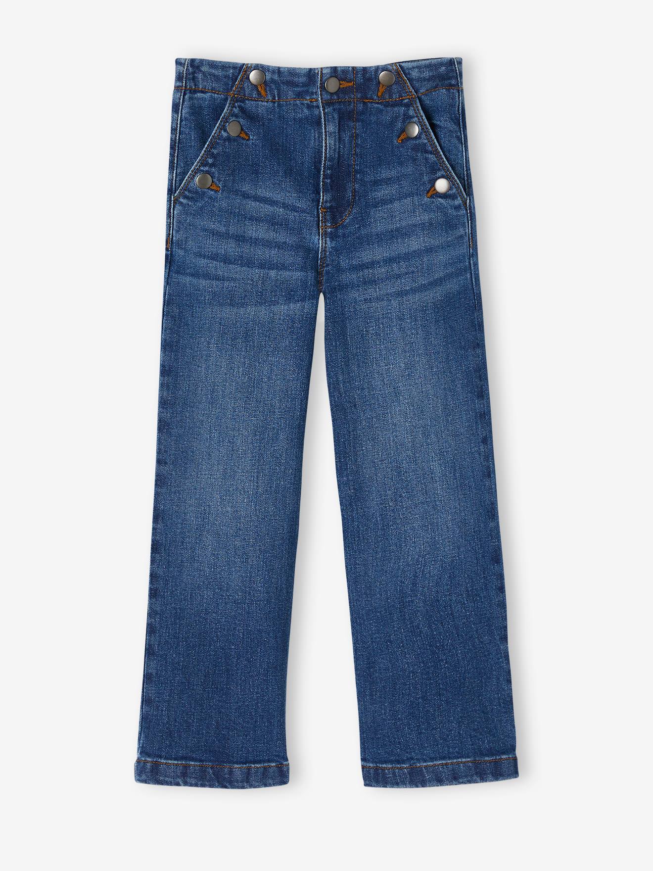 Calça jeans flare com efeito de ponte fantasia para meninas, cor pedra