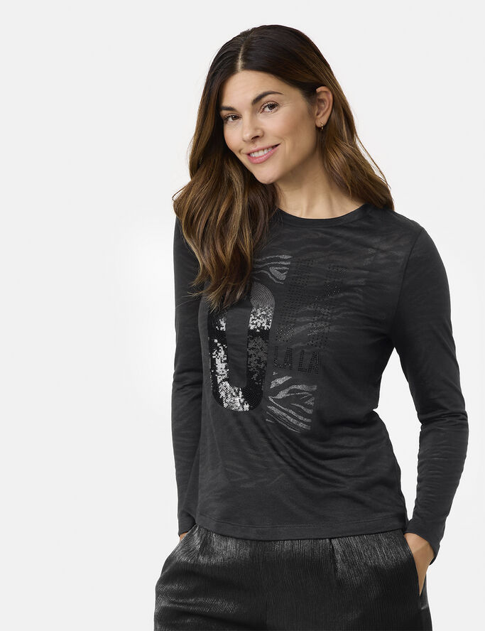 Gerry Weber T-SHIRT 1/2 SLEEVE Black burnout animal aop