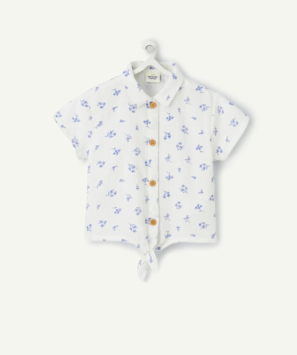 chemise bébé fille en gaze de coton blanche imprimé à fleurs
