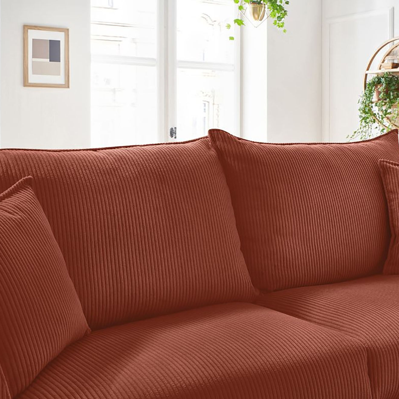 Bobochic Canapé droit convertible express en Velours côtelé 3 places Augustin orange - 205x96x97 cm