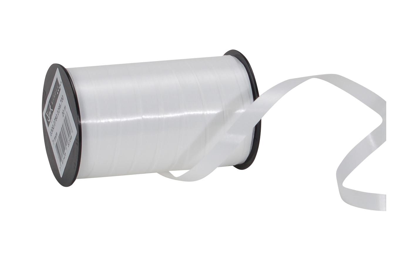 Geschenkband Poly Glatt 7 mm x 20 m, WeissKräuselband für Geschenke