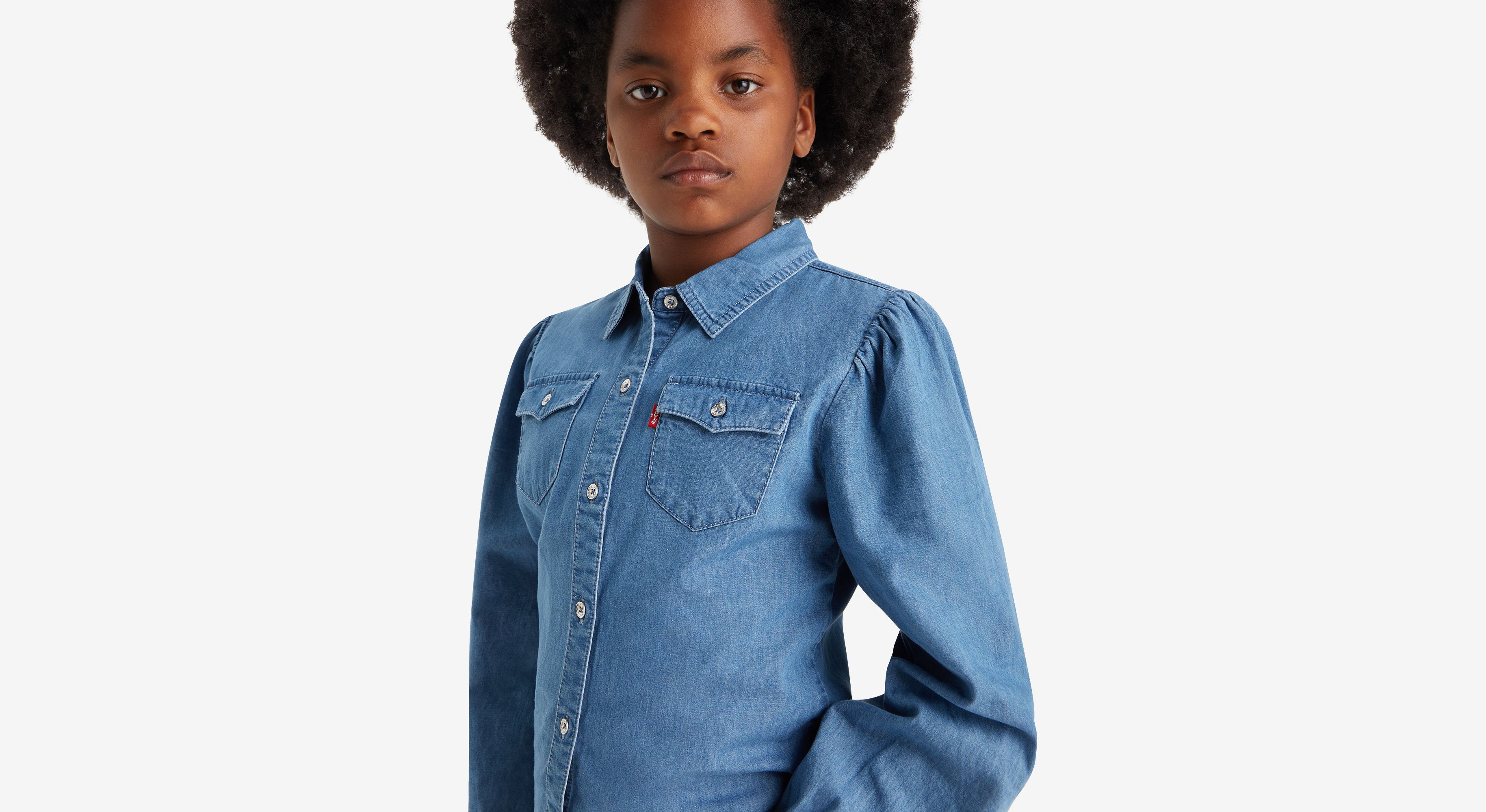 Chemise western denim manche longue Ado - Clean Medium - Bleu