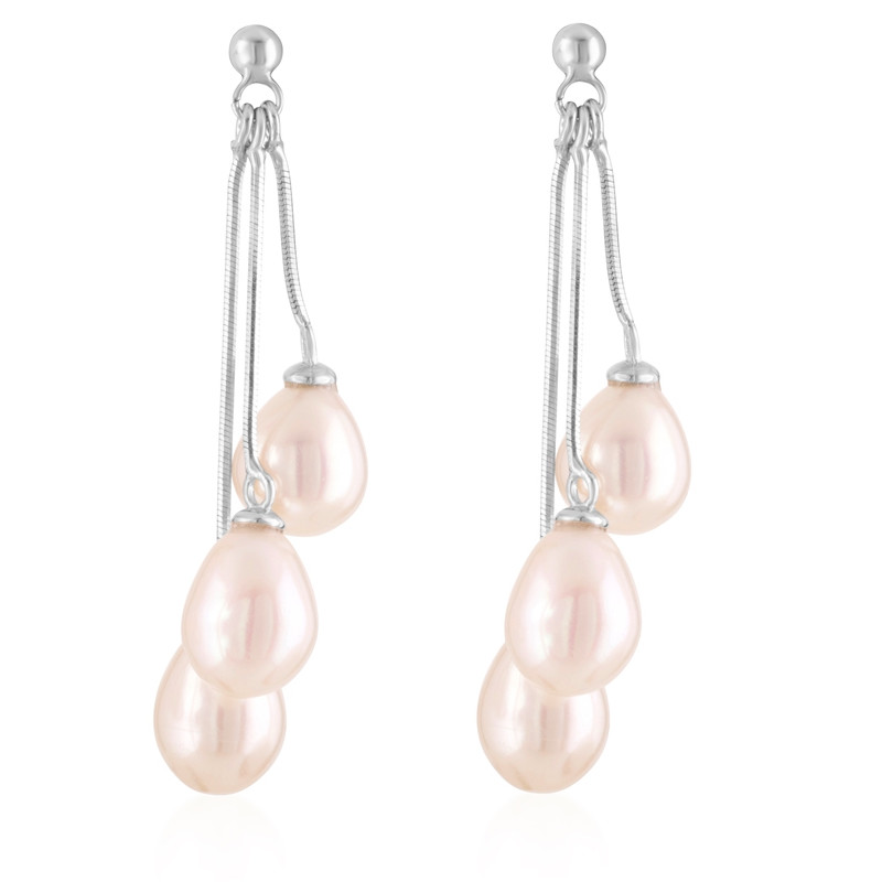 Boucles d'Oreilles Femme Pendantes et Perles de Culture d'eau douce Blanches et Argent 925/1000