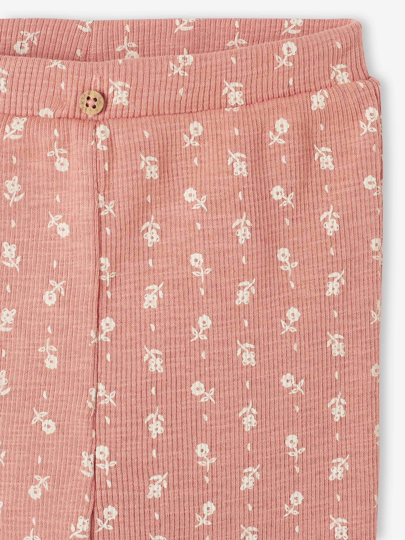 Calça legging bege canelada com estampa para bebê