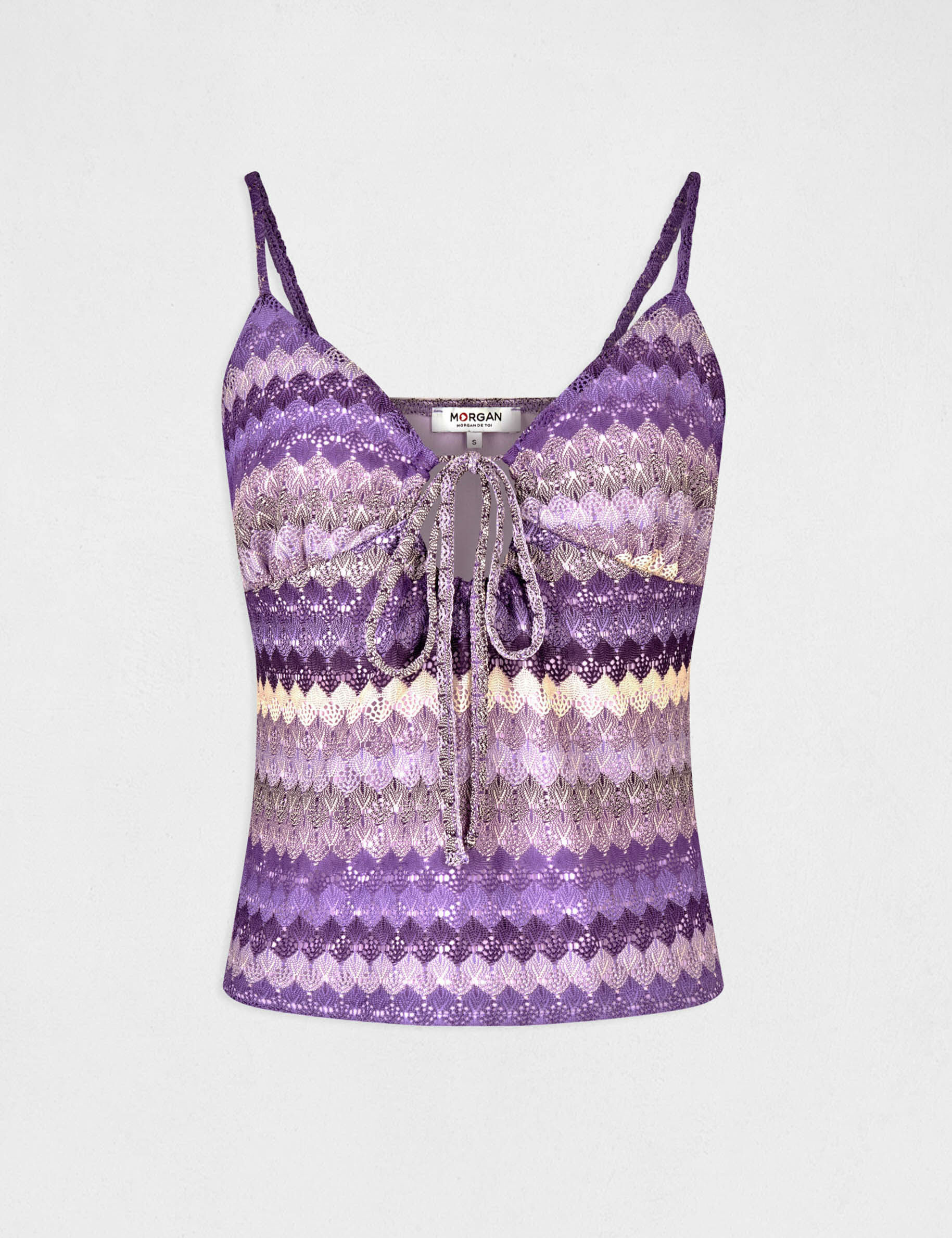 Débardeur col en V aspect crochet violet femme - violet