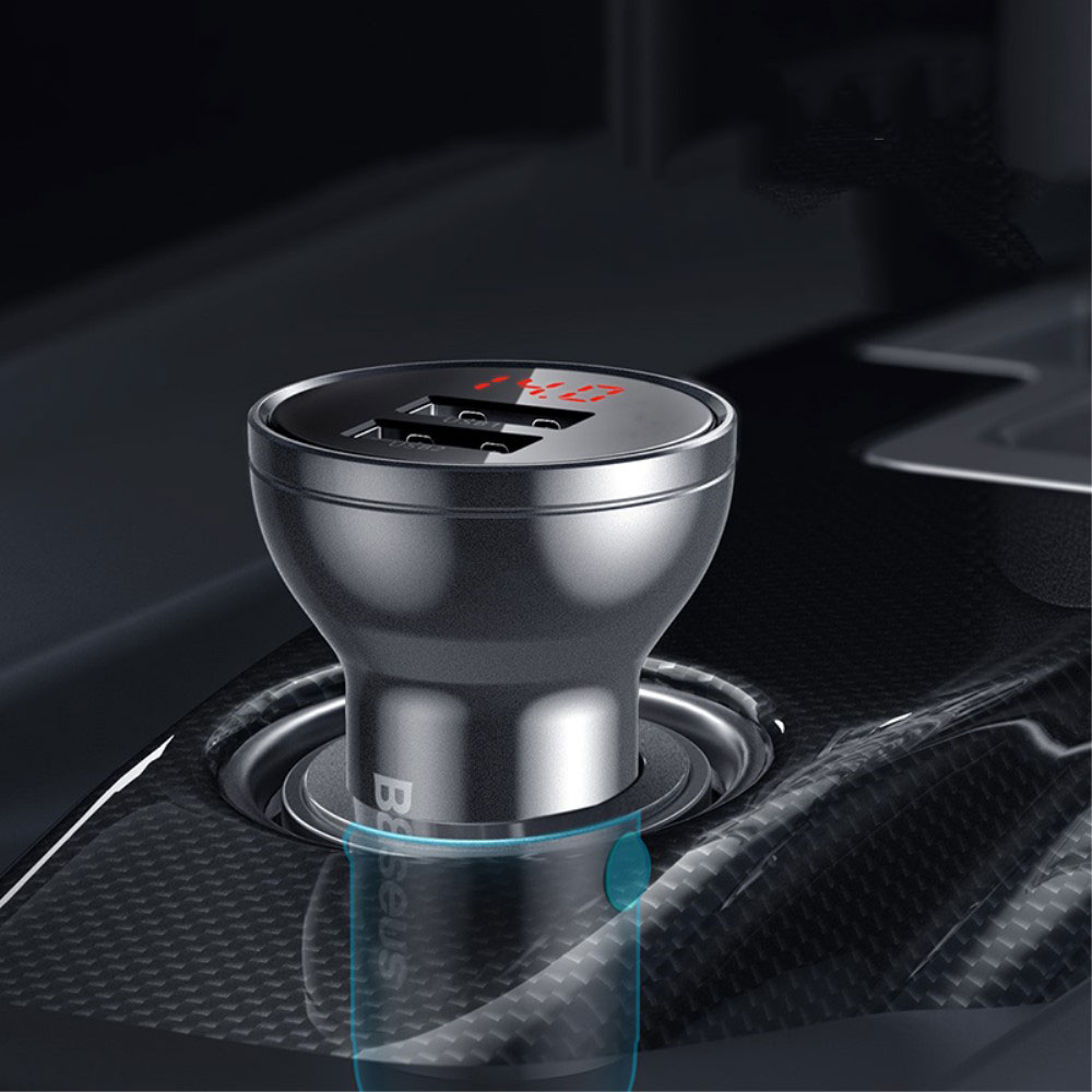24W (4.8A) Universal Quick Charge 3.0 Dual USB Auto KFZ Ladegerät mit Digital Display - Grau