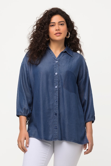 Lyocell-Hemdbluse, Jeansoptik, V-Ausschnitt, 3/4-Arm