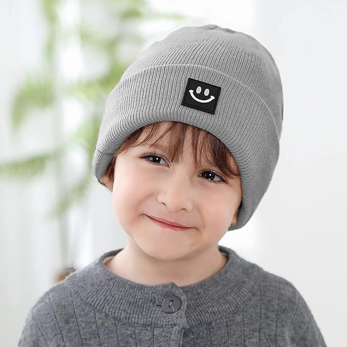 (Gr. M) Kinder Strick Mütze Beanie Winter Kopfbedeckung Fashion Accessoire - Grau