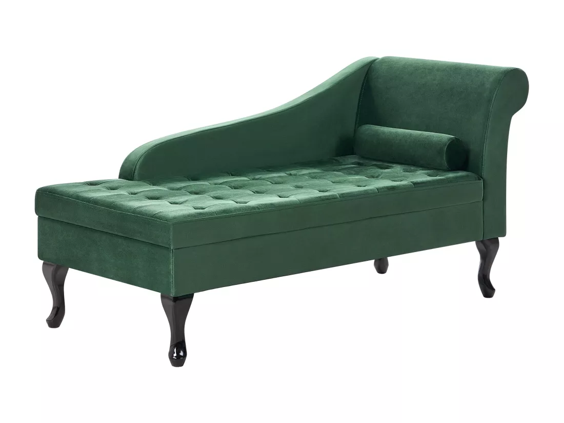 Chaise longue côté droit en velours vert foncé avec rangement PESSAC