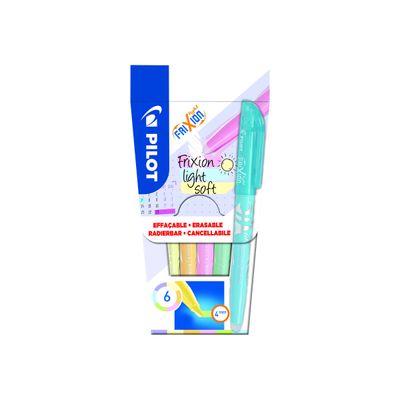 Pilot FriXion Light Soft - Pack de 6 surligneurs effaçables (bleu doux, violet doux, vert tendre, rose doux, jaune doux, orange doux)