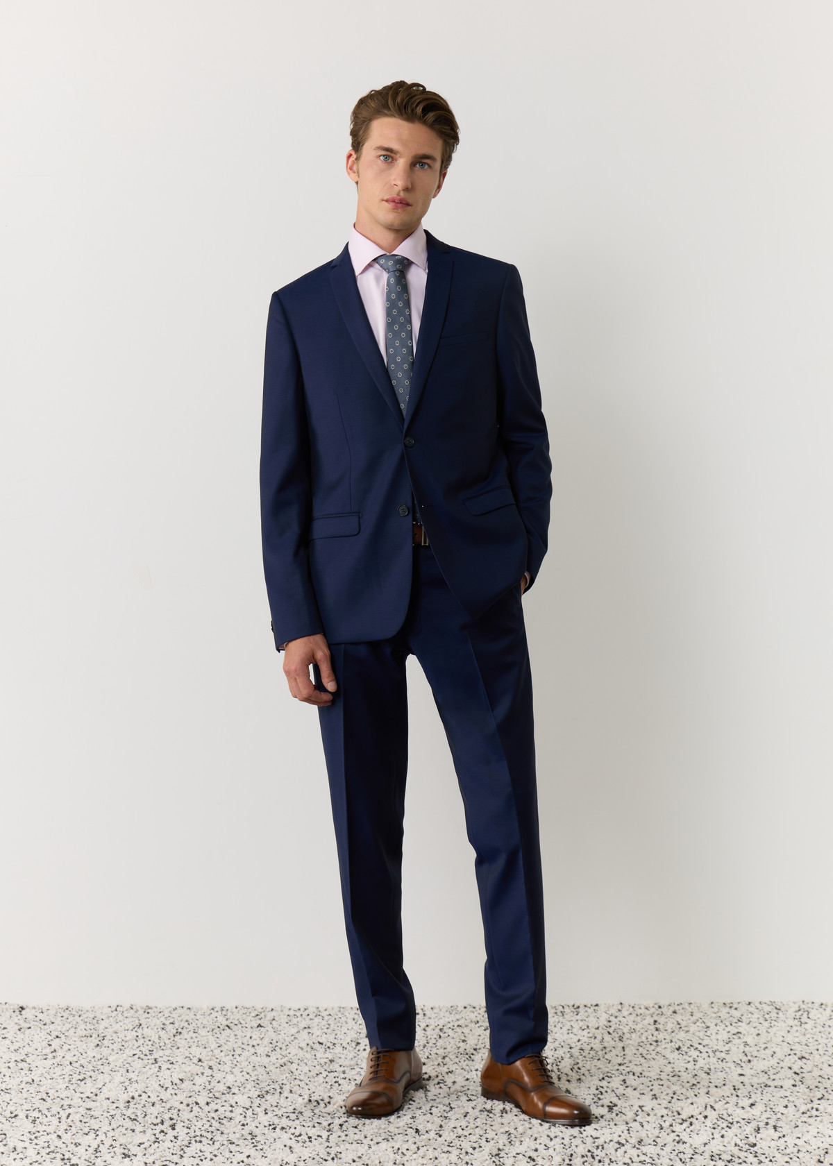 Costume 2 pièces Slim en laine unie bleu indigo