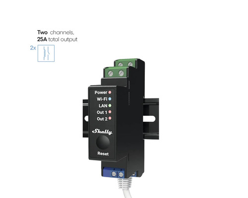 Shelly Pro 2PM - Relais max. 25A 2 fasen 2 kanalen DIN WLAN LAN Bluetooth