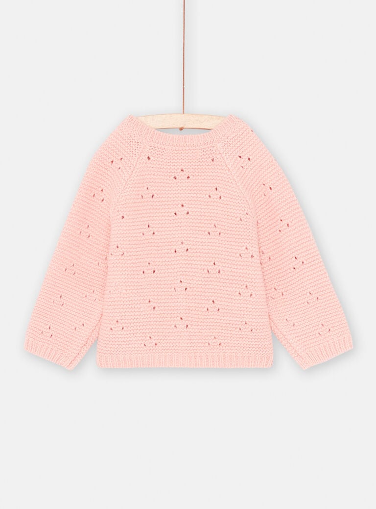 Cardigan rose thé en tricot point fantaisie bébé fille