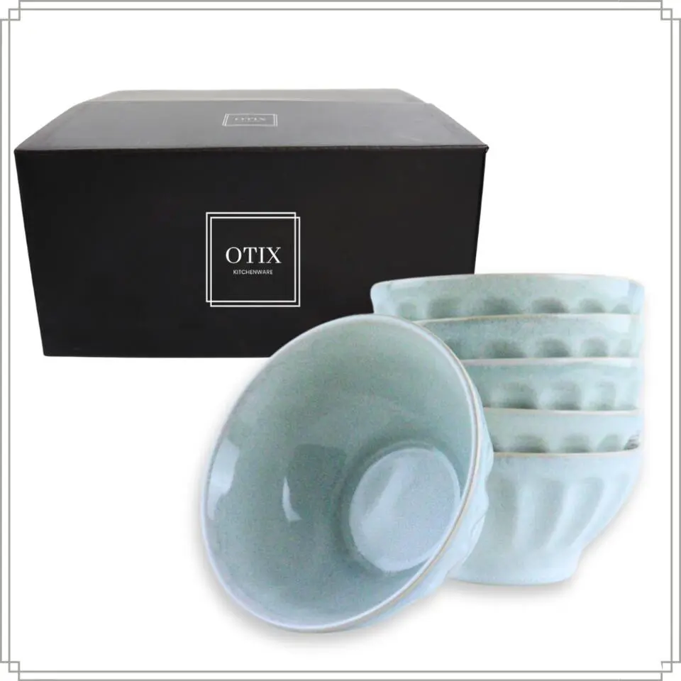 OTIX Soepkommen Zonder Oor Set van 6 Schaaltjes 560ml Licht Blauw Aardewerk ELM