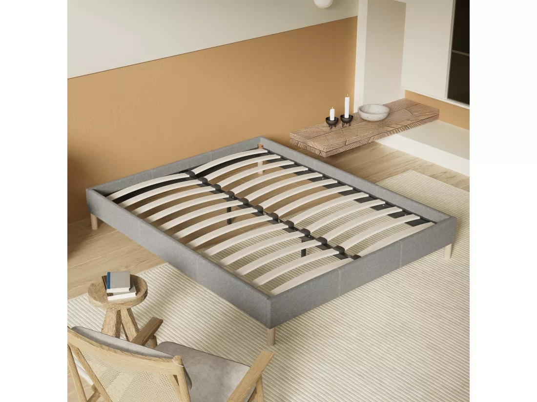 Sommier 160x200 cm, Revêtement en tissu Gris, Pieds en bois