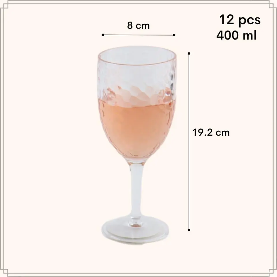 OTIX Plastic Wijnglazen set van 12 stuks 400 ml Gehamerd Kunststof