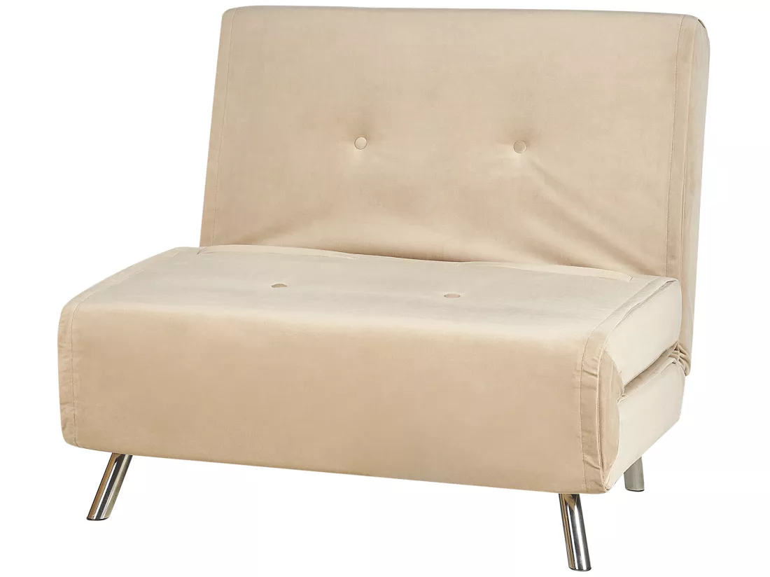 Canapé convertible 1 place en velours beige FARRIS