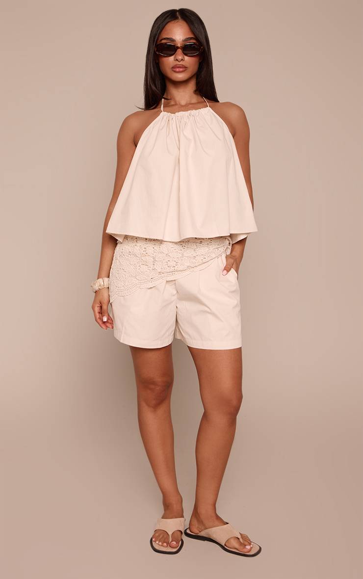 Gris Pierre Top Petite À Dos Nu Et Col Licou En Popeline Assorti