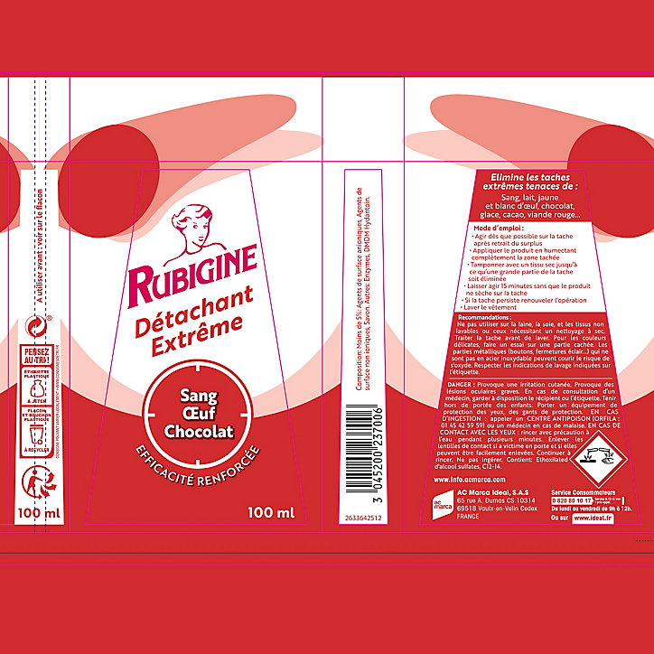 Détachant extrême sang, oeuf, chocolat Rubigine 100ml