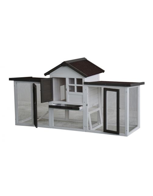 Homestyle Konijnenhok Fenna - Dierenverblijf - 180x62x93 cm Bruin Wit
