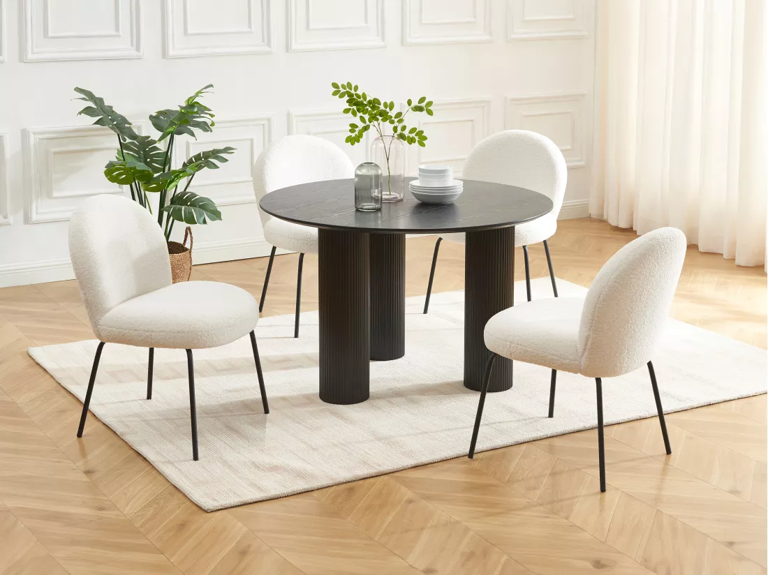 Lot de 6 chaises en tissu bouclette et métal noir - Crème - CURLYN de Pascal Morabito