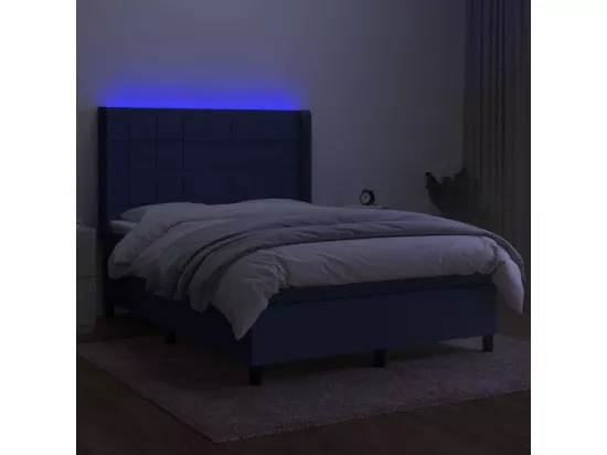 Sommier tapissier avec matelas et LED Bleu 140x190 cm Tissu