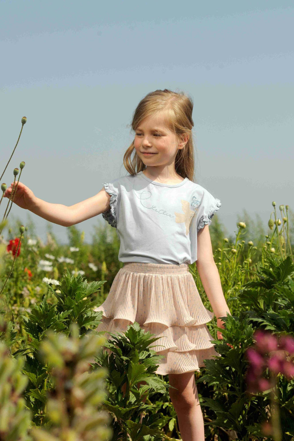 Le Chic gebloemde rok TESRA beige/lichtblauw