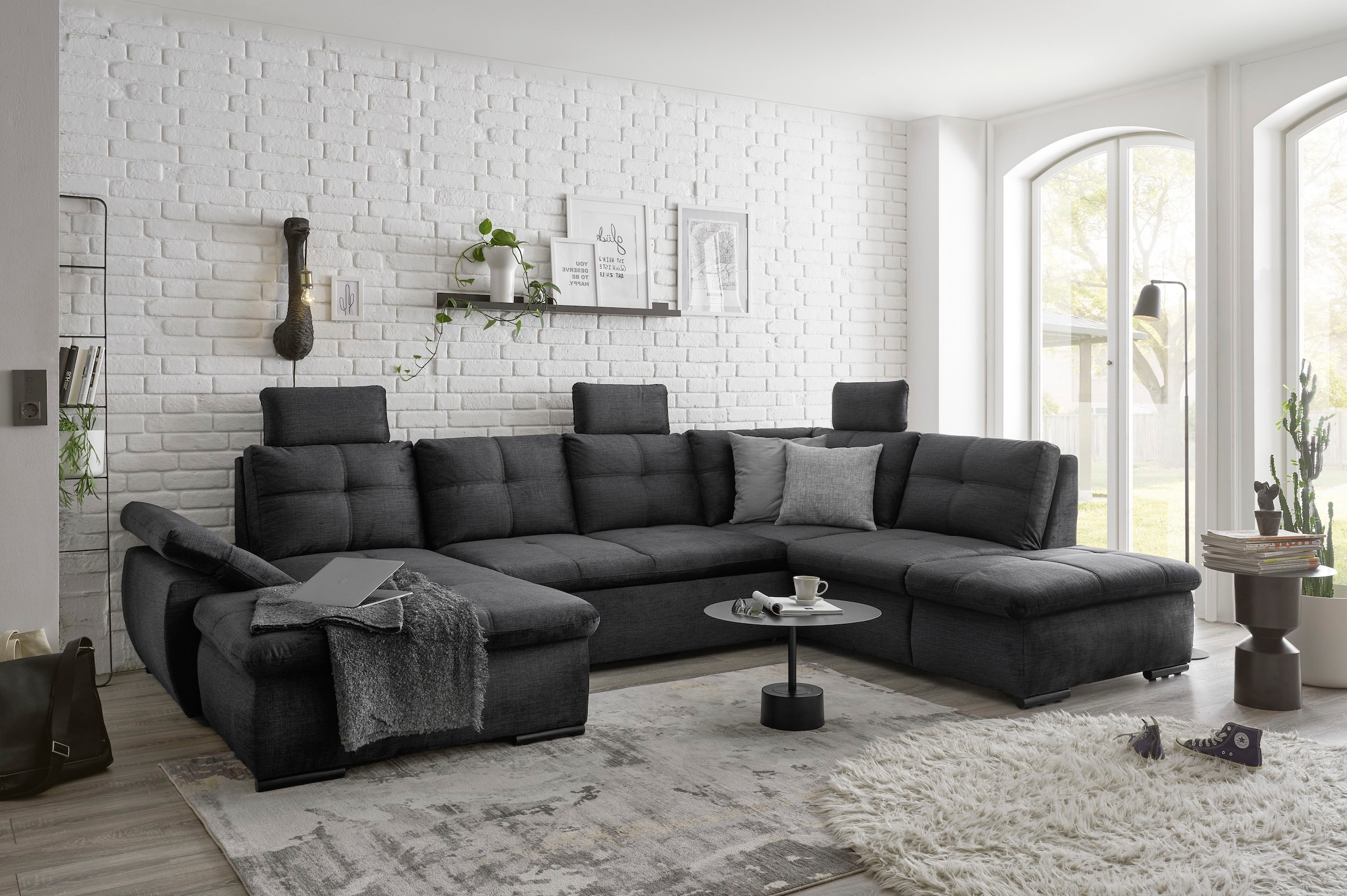 ED EXCITING DESIGN Wohnlandschaft »Alija U-Form« mit Bettfunktion, Bettkasten, Armteilverstellung & Kopfstützen