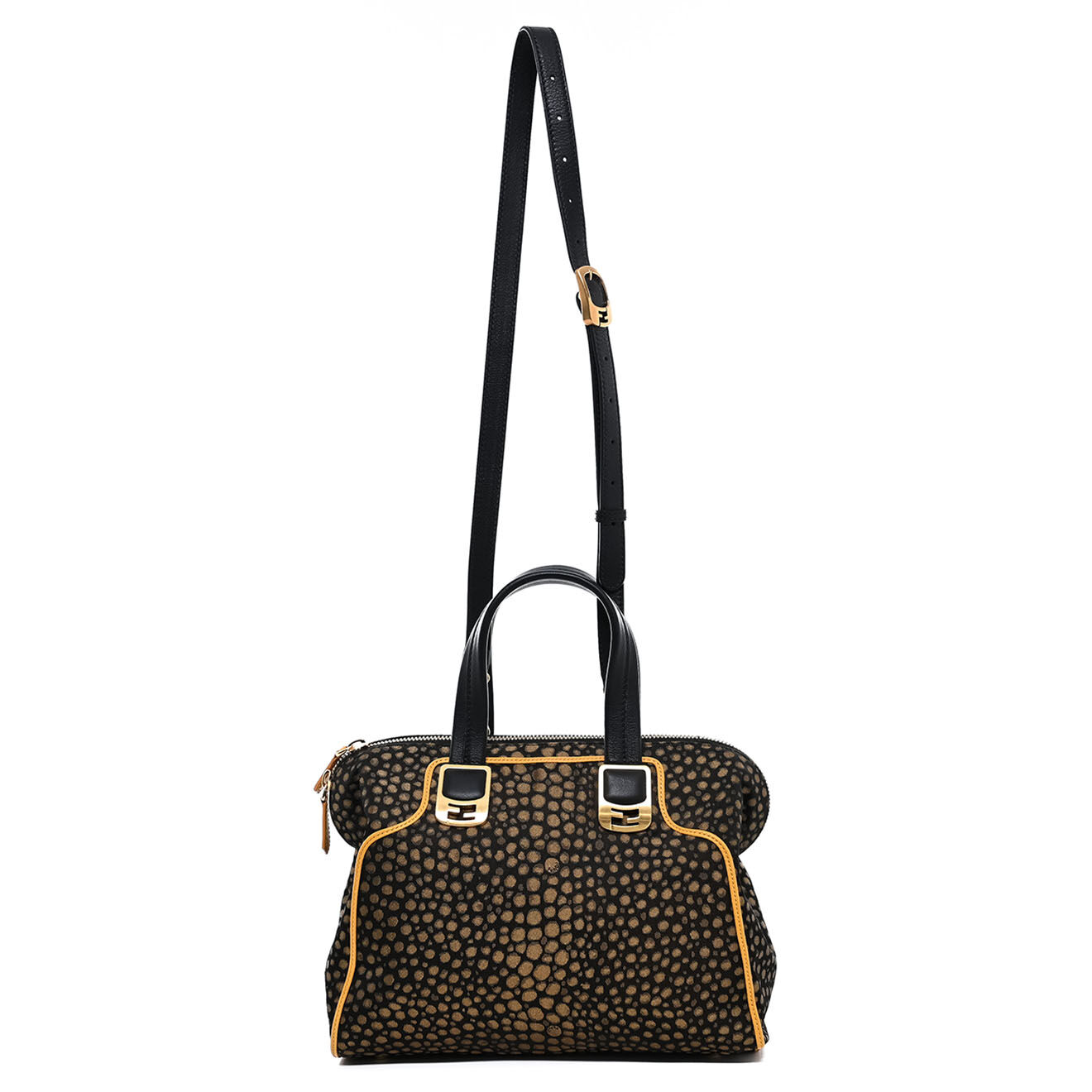 Fendi Sac à main en Toile Bicolore & Cuir noir - Très bon état - L.30 cm