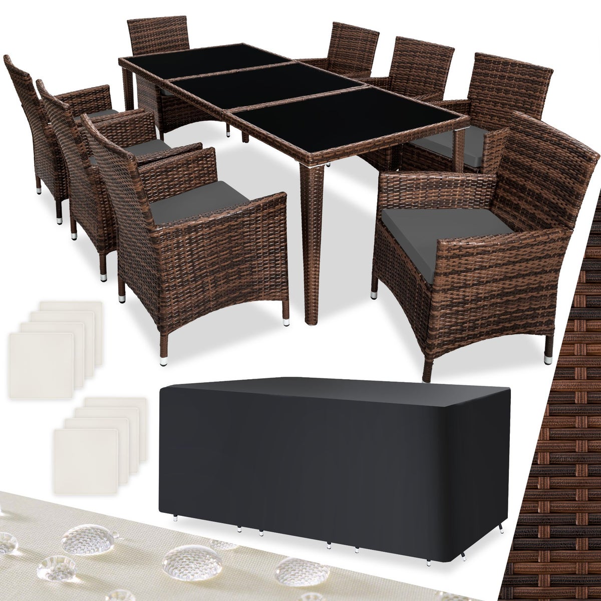 Rotan zitgroep tectake Menorca met aluminium frame, 2 sets hoezen, inclusief beschermhoes