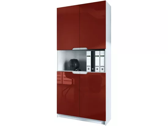 Armoire de rangement avec 5 compartiments et 4 portes, blanc mat/bordeaux haute brillance (82 x 184 x 37 cm)