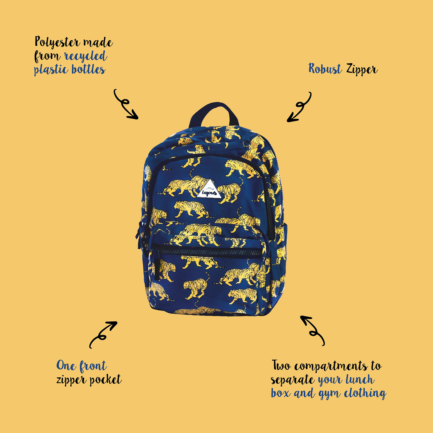 Little Legends Tiger navy blue Backpack L donker blauw